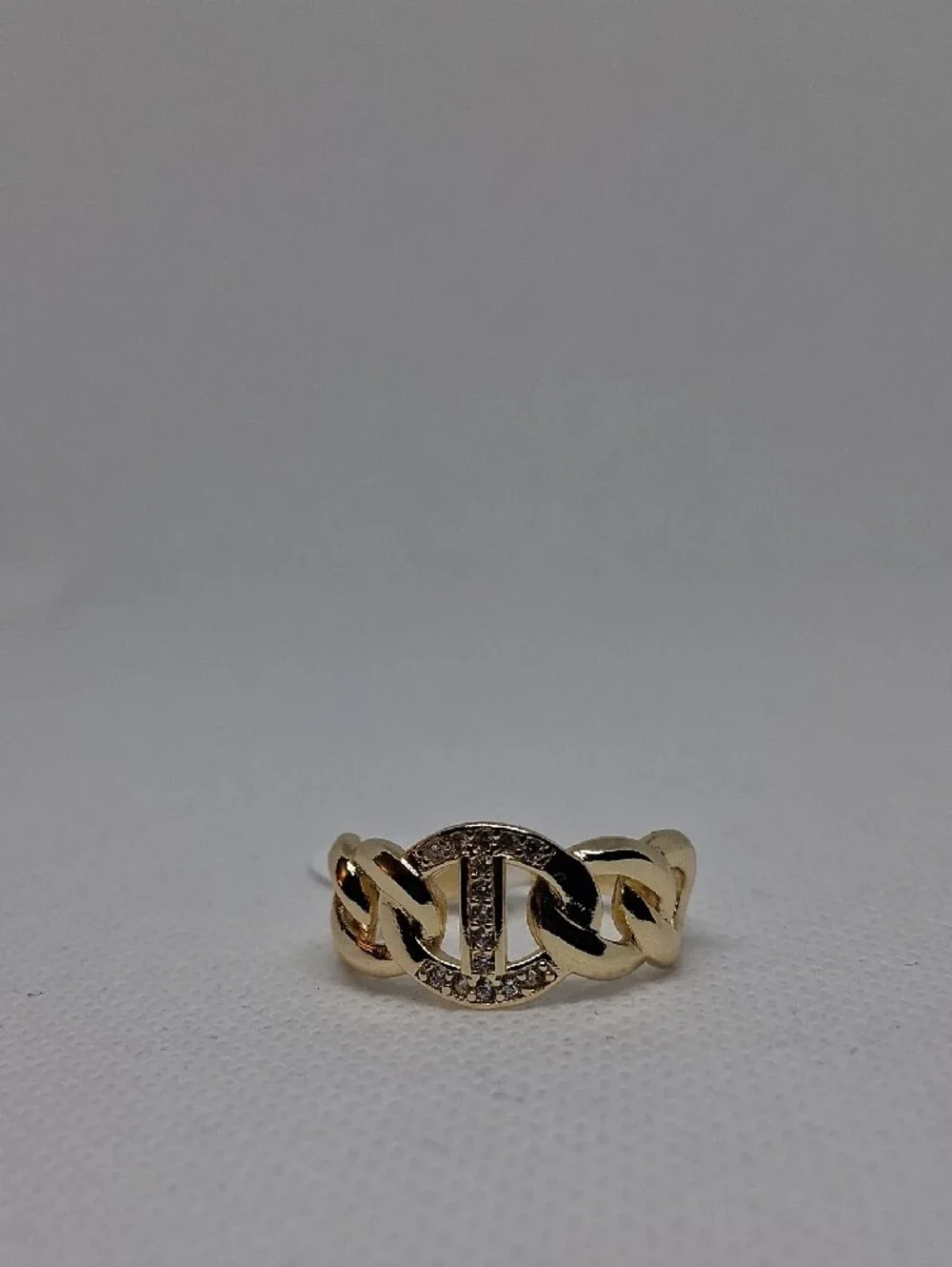 Gold-Filled Chain-Link Pavé Logo Ring - Size 8